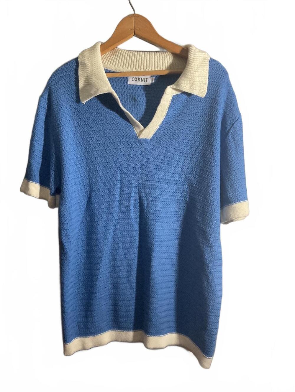 Oxknit 70's Inspired Men's Knit Polo Wide Collar Retro Large